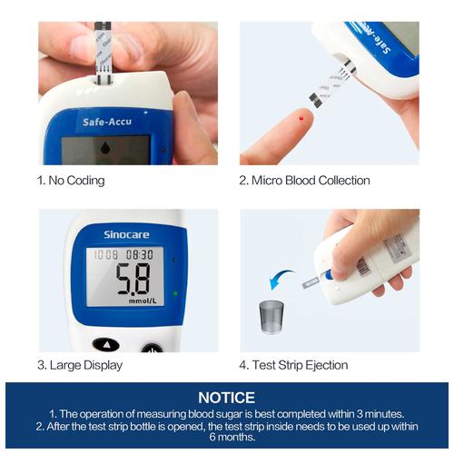 Medidor de glucosa en sangre - Safe Accu - Kit de control de diabetes Kit  de prueba de azúcar en sangre Sin codificación con 25 tiras de prueba de