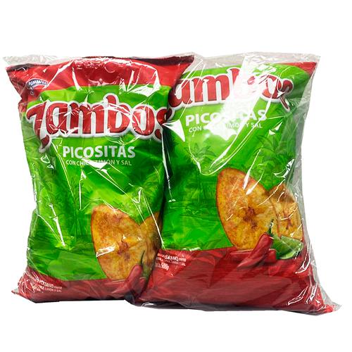 Zambos Picositas Chips de Plátanos con Chile, Limón y Sal 2 Unidades