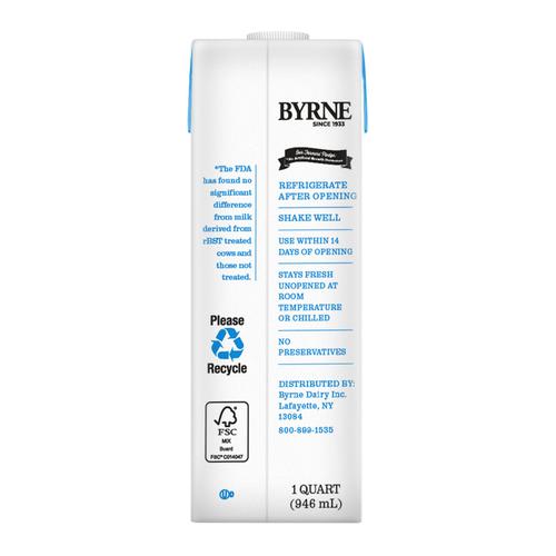 Byrne Dairy Half & Half Cream Milk 946 mL / 32 oz Dairy and Eggs